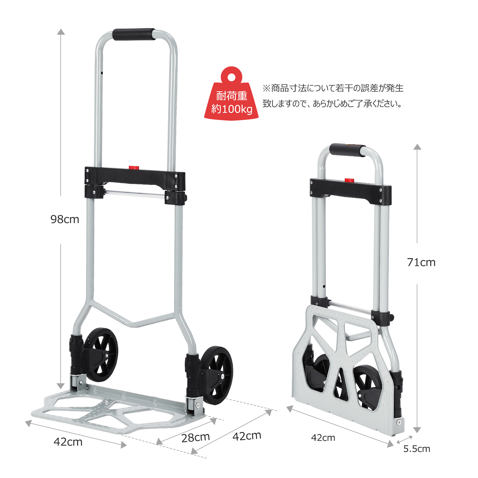GarveeLife 台車 折りたたみ 軽量 100kg 静音 アルミ製 折りたたみ式 ハンドキャリー 家庭用 小型 キャリーカート - 画像 (9)