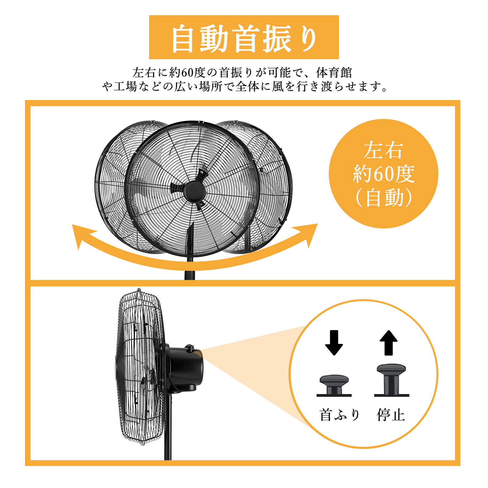 GarveeLife 工場扇 45cm 工業用扇風機 大型 スタンド型 換気 業務用 大型扇風機 強力 強風 倉庫 学校 イベント 工場用 - 画像 (5)