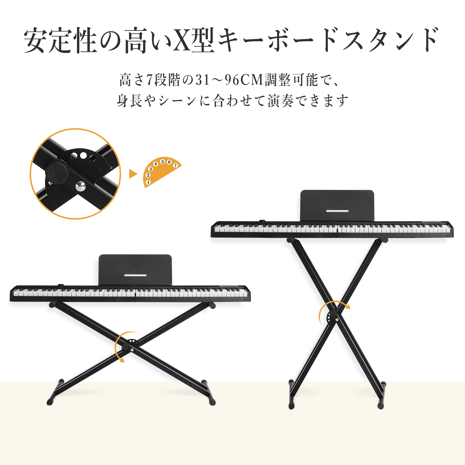 GarveeLife 電子ピアノ 88鍵盤 日本語操作ボタン スタンド 電子キーボード ピアノタッチ 充電可能 軽量 コードレス スリム - 画像 (10)
