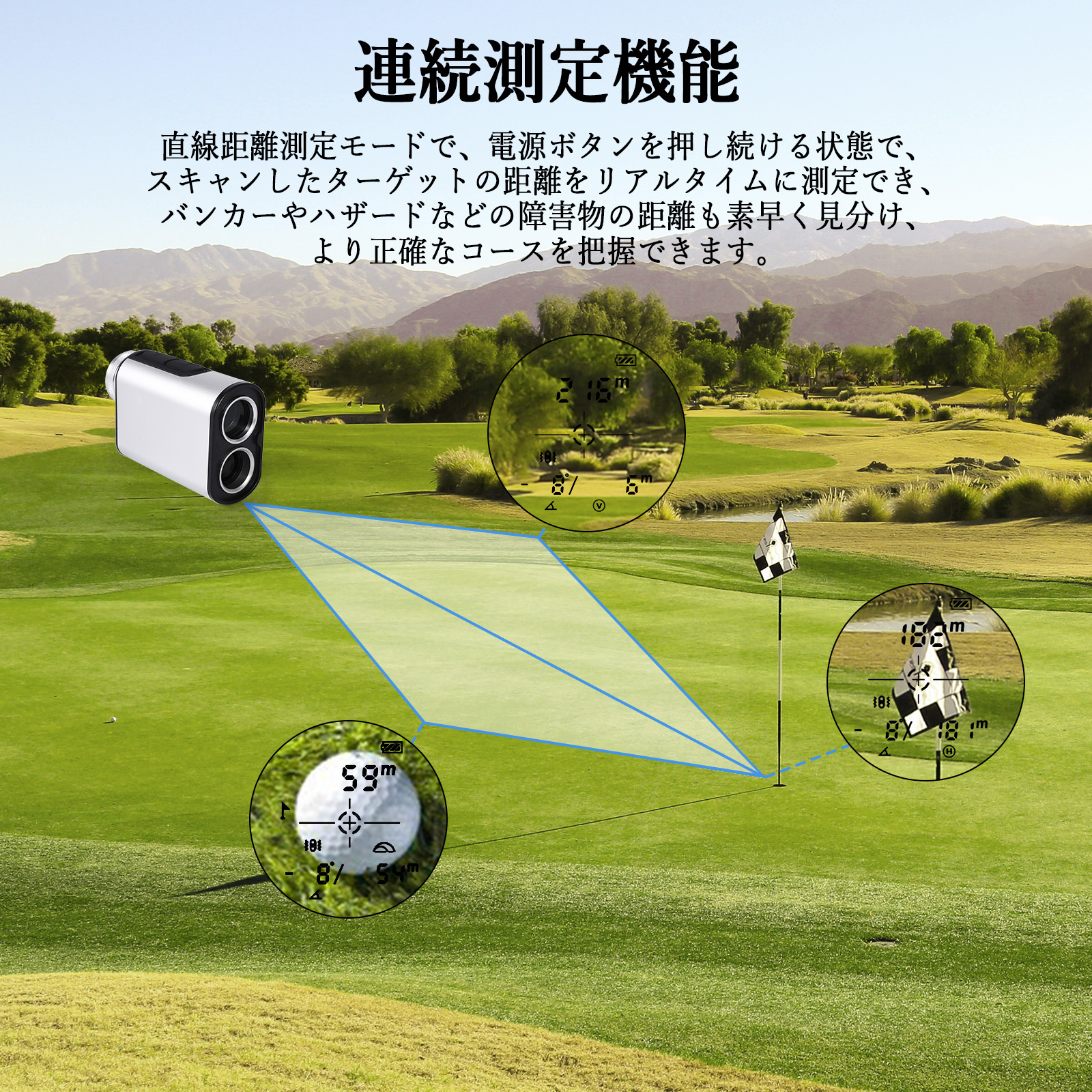 GarveeLife ゴルフ レーザー距離計 大容量750mAh 最大1312yd 1200m 6.5倍望遠鏡 充電式 防塵防水 高低差測定 ピンロック スロープモード ケース付 - 画像 (13)