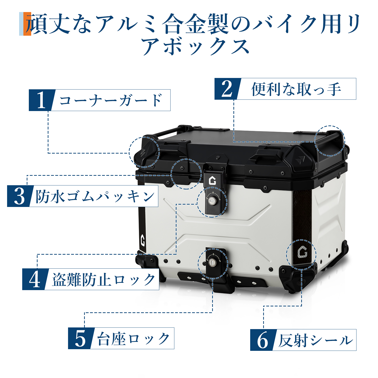 リアボックス バイク リア ボックス 大容量 45L 55L 65L 大型 アルミ 防水 トップケース ベース付き - 画像 (33)