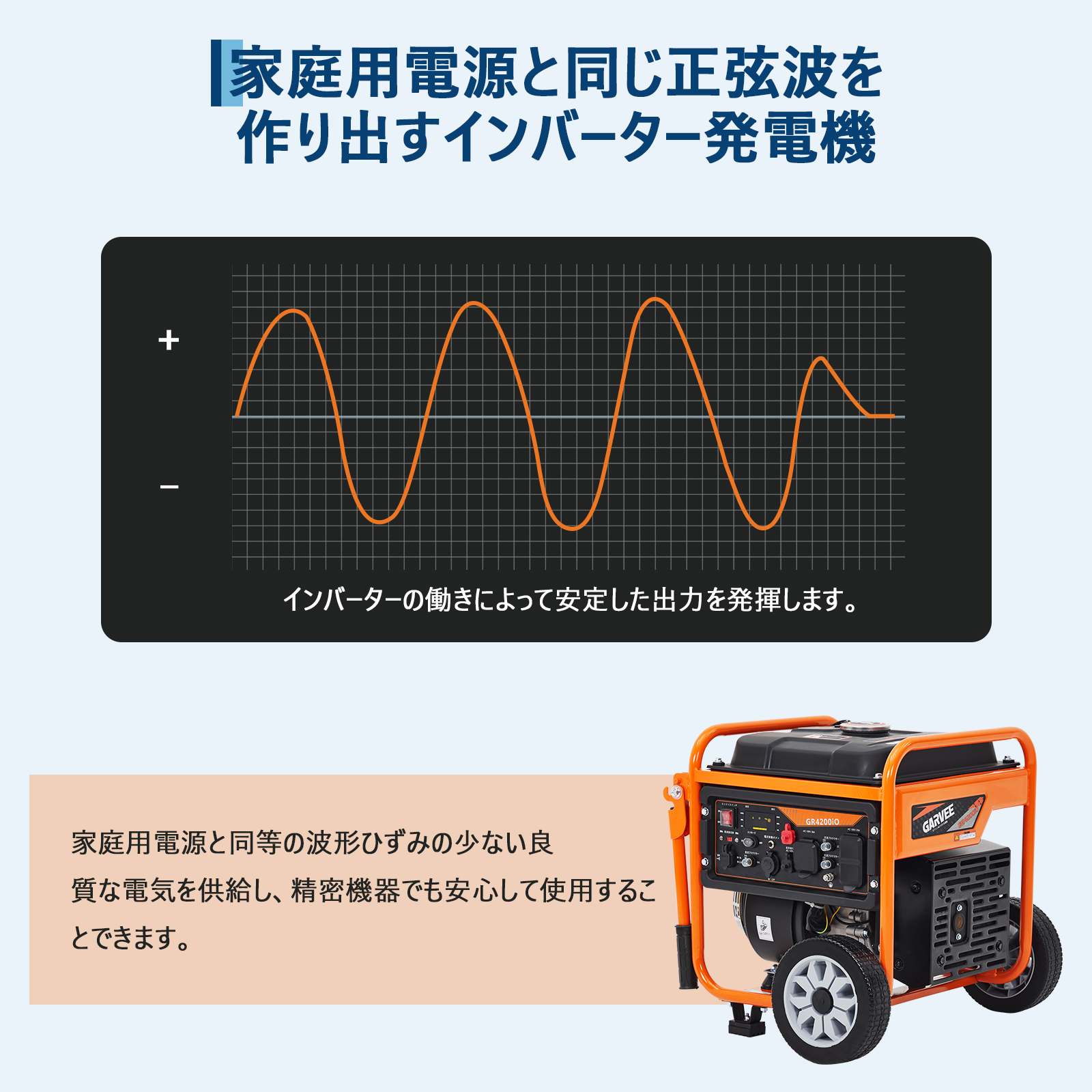 インバーター発電機 LPガス/ガソリン両用発電機 3way 最大出力4200W リモコン/キャスター付 家庭用発電機 GR4200iO - 画像 (13)