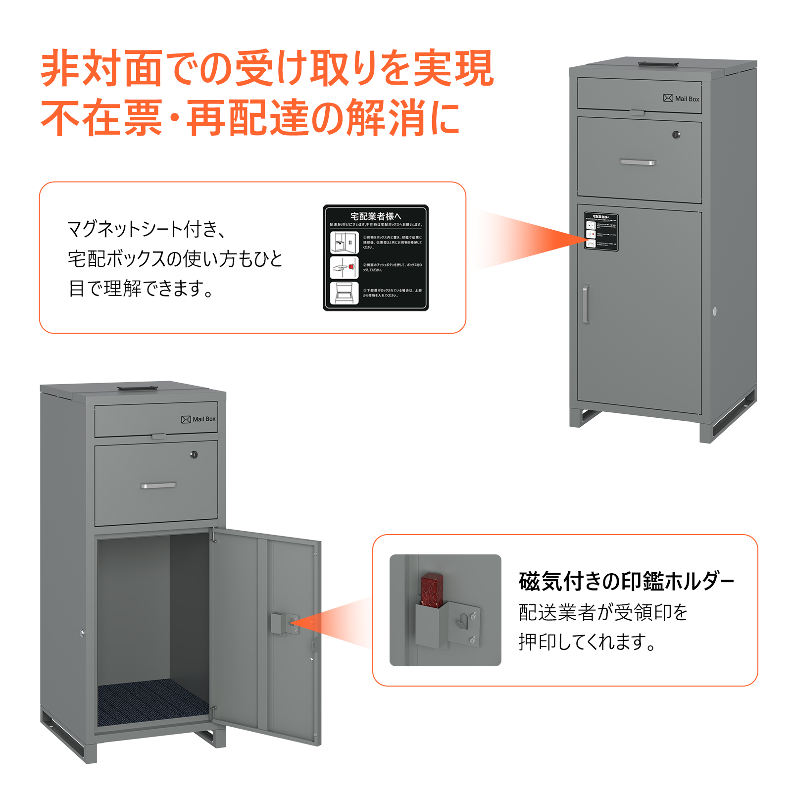 GarveeLife 宅配ボックス ポスト 一体型 置き配 複数投函可能 置き型ポスト 大容量 郵便ポス 置き配ボックス 配達ボックス メールボックス 簡単設置 - 画像 (6)