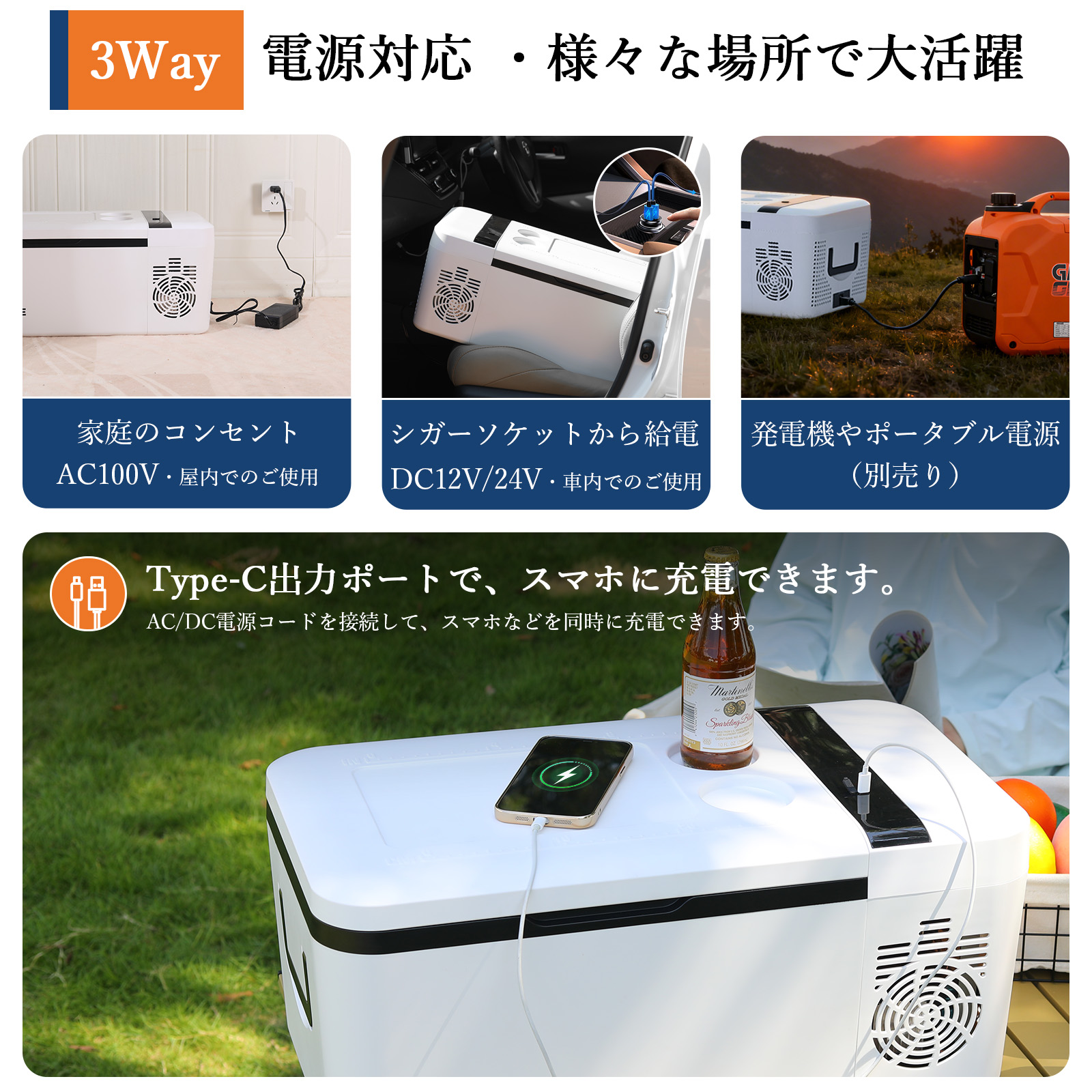 車載冷蔵庫 冷蔵庫 保温 15L -20℃~60℃ 12V/24V車に対応 AC/DC電源対応 キャンプ アウトドア 防災 - 画像 (7)