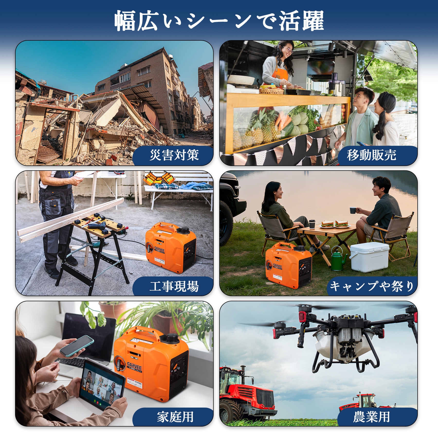 インバーター発電機 定格出力1100W ガソリン 家庭用発電機 小型 GR1200iS - 画像 (8)