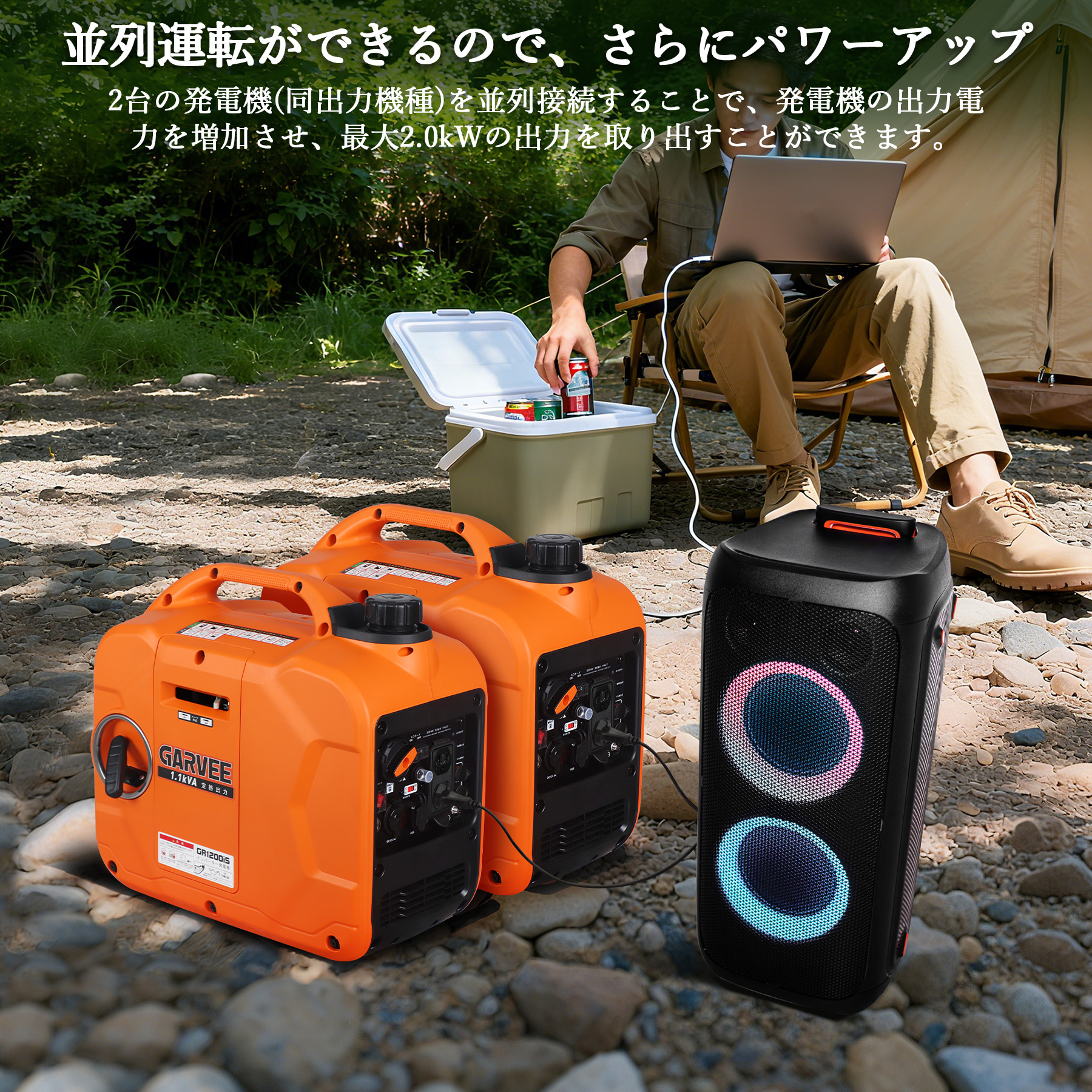 インバーター発電機 定格出力1100W ガソリン 家庭用発電機 小型 GR1200iS - 画像 (7)