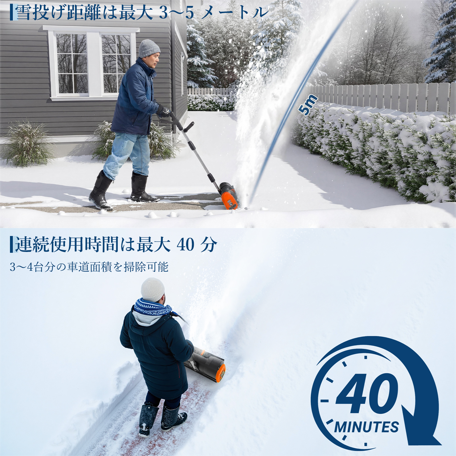 GarveeLife 除雪機 充電式 除雪幅30cm 電動除雪機 家庭用 コードレス 手押し式 吹雪方向調整 除雪用品 - 画像 (4)