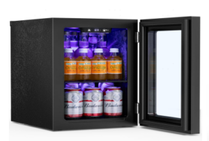 ドリンク用冷蔵庫 コンプレッサー式 18L 温度設定4～16℃ 静音 タッチ式操作パネル搭載 庫内灯付き 省エネ 一人暮らし 透明ガラスドア おしゃれ 家庭用 寝室 寮 ホテル