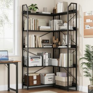 オープンシェルフ 5段 本棚 L字型 コーナーラック 各棚耐荷重36kg 幅59.4×奥行24×高さ183cm 大容量 省スペース 組立簡単 収納 家庭用/ 直角型/アーチ型 ブラウン/ブラック