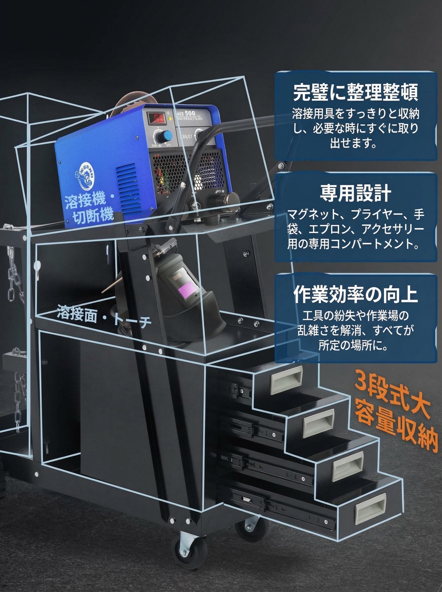 GarveeLife 溶接機カート 溶接機台 ウェルダーカート 溶接機移動台 ボンベカート ツールカート 工具カート キャスター付き 大容量 - 画像 (5)