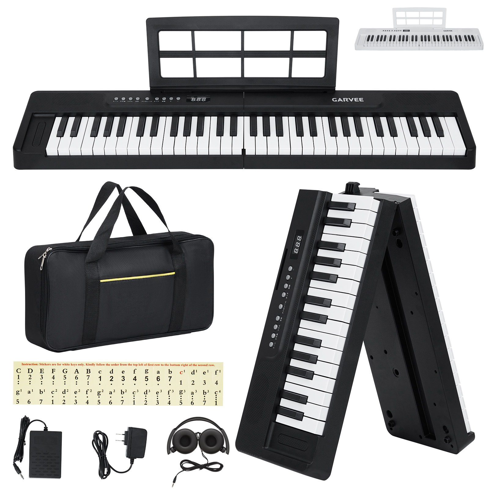 GarveeLife 電子ピアノ 61鍵盤 日本語操作ボタン 折り畳み 電子キーボード 充電可能 軽量 スリム