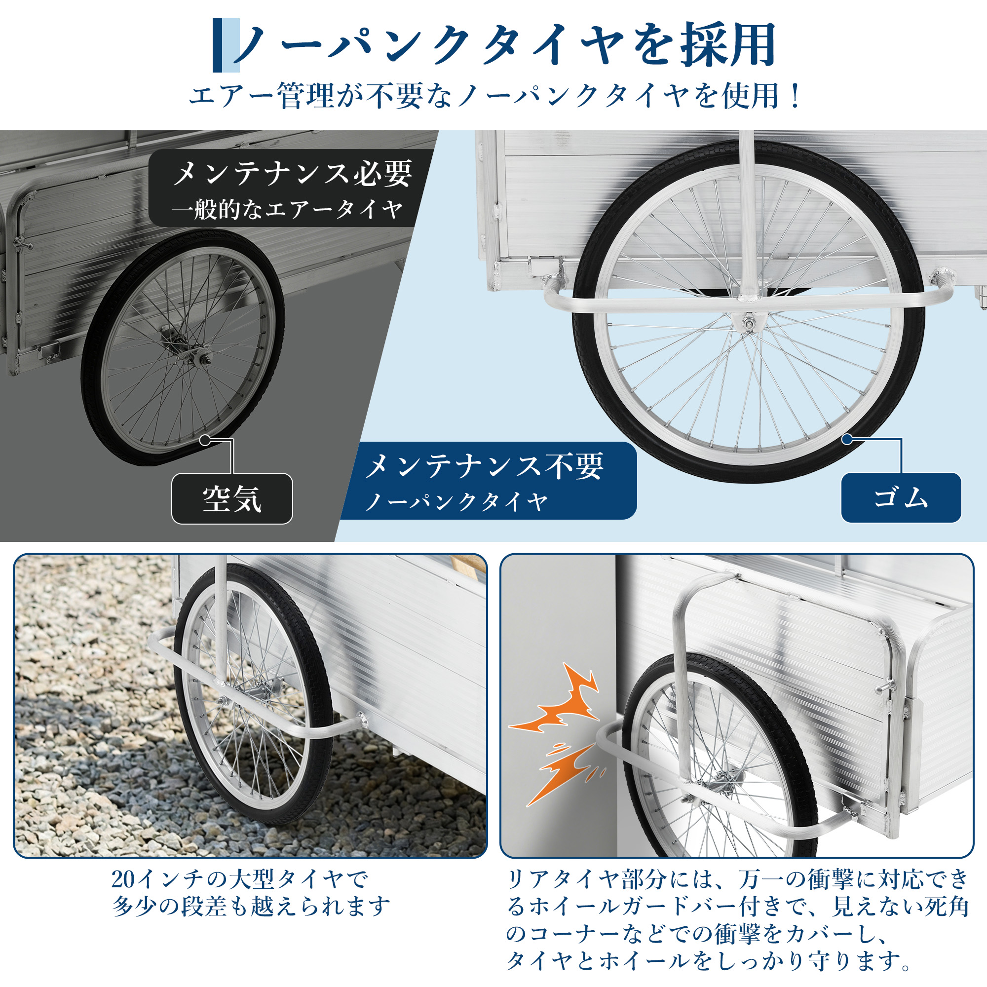 GarveeLife アルミ製 リヤカー 折りたたみ 二輪車 収穫台車 耐荷重150kg - 画像 (5)