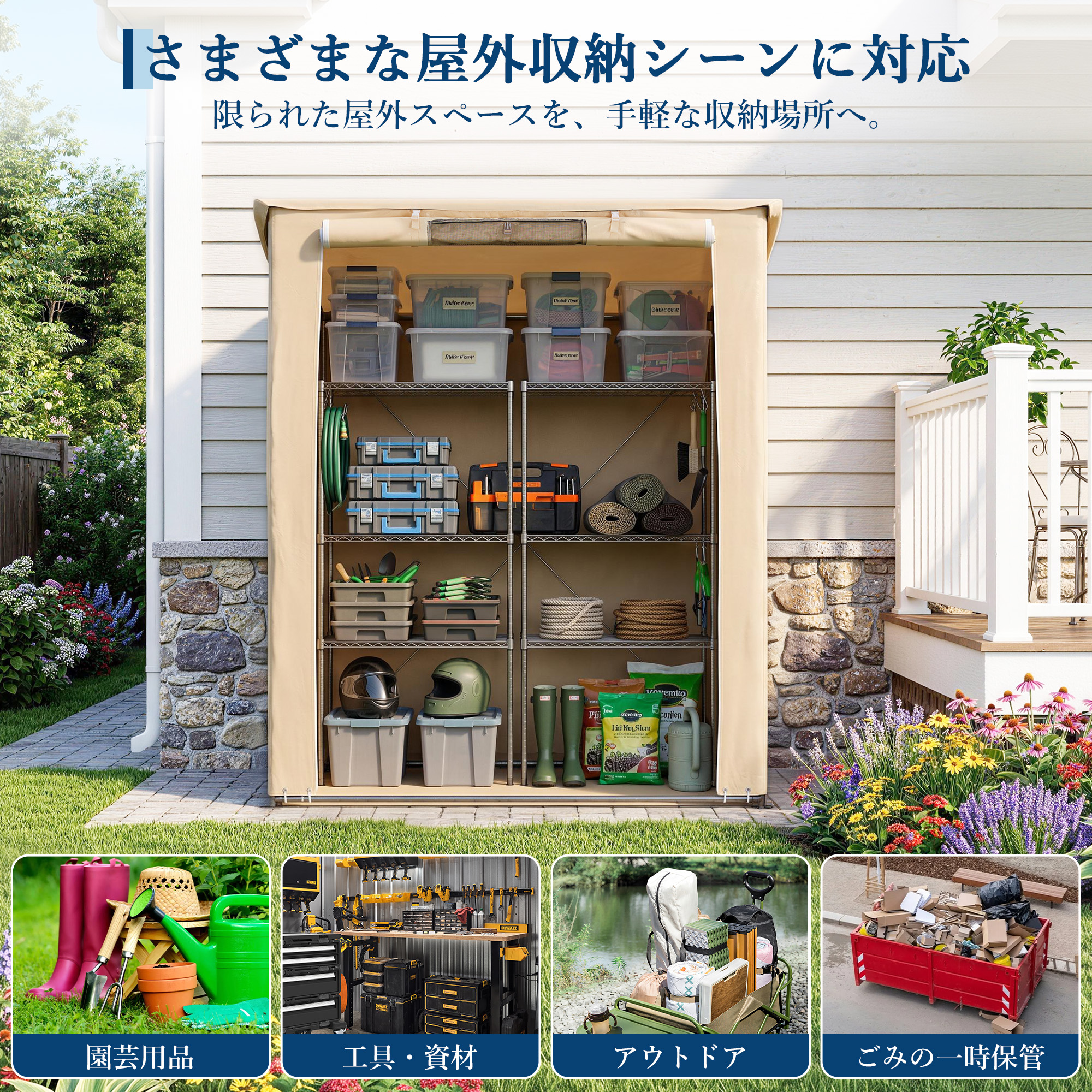 サイクルハウス 物置ハウス 収納ハウス 簡易物置 ガーデン収納テント 屋外収納シェルター ガーデニング用品 工具 - 画像 (3)